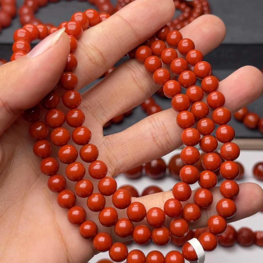 南红玛瑙未镶嵌手串H7mm收藏满肉偏锦红108