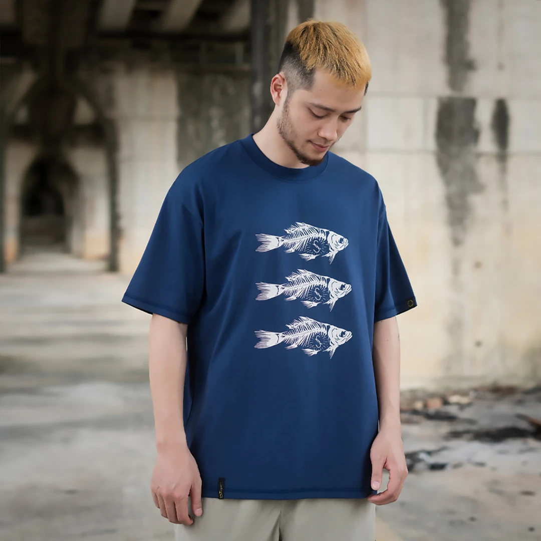 食钓SDGR拉浆三条鱼短袖T恤印花男装25夏季新款宽松潮牌圆领上衣