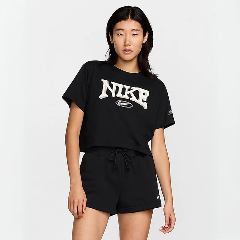 NIKE/耐克女子黑色训练运动休闲印花圆领T恤欧若精灵风FZ2856010