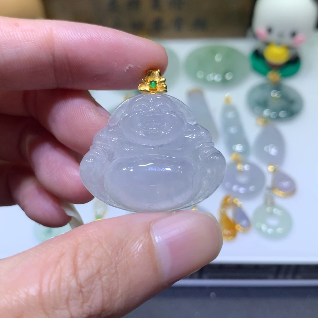 翡翠18K金镶嵌吊坠(不含链)