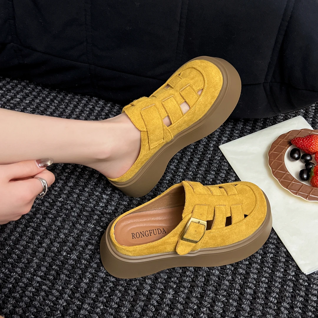 厚底勃肯拖鞋女夏外穿2025夏季新款增高包头半拖鞋松糕透气凉拖鞋