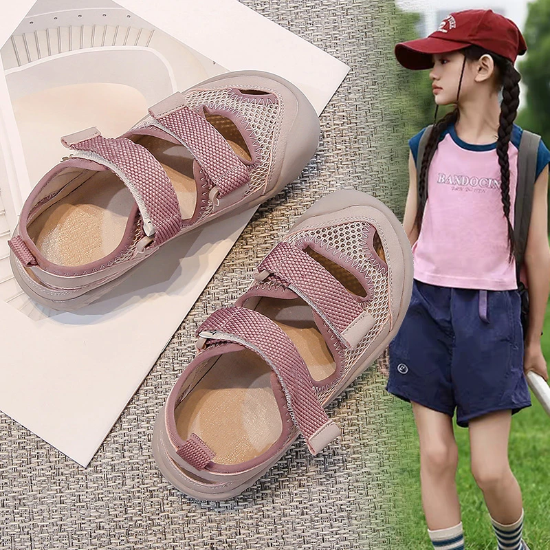 ABC女童包头凉鞋2025夏季新款儿童运动鞋软底防滑网鞋女宝沙滩鞋