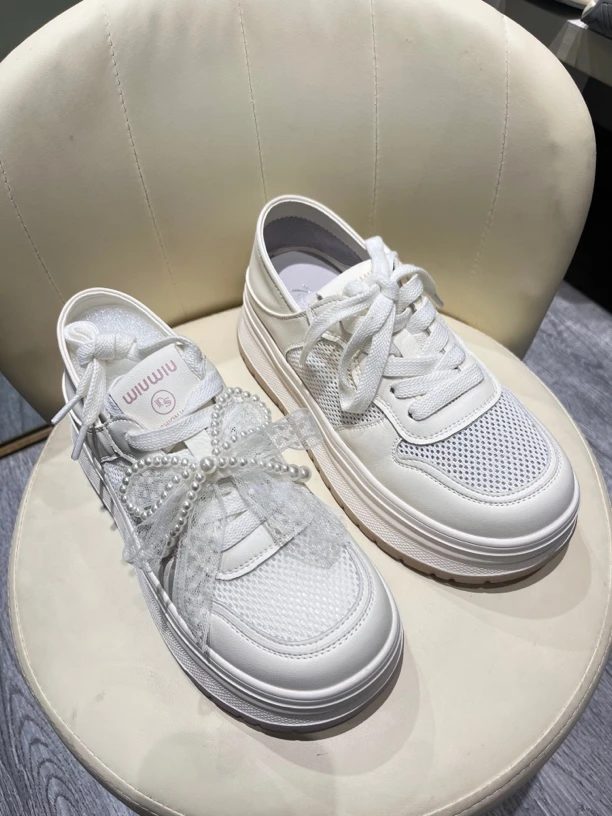 夏款增高厚底百搭日常圆头三面透网踩跟小白鞋