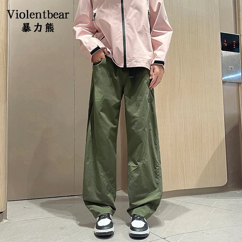暴力熊新款工装风军绿色直筒休闲裤男女宽松百搭潮牌长裤cleanfit
