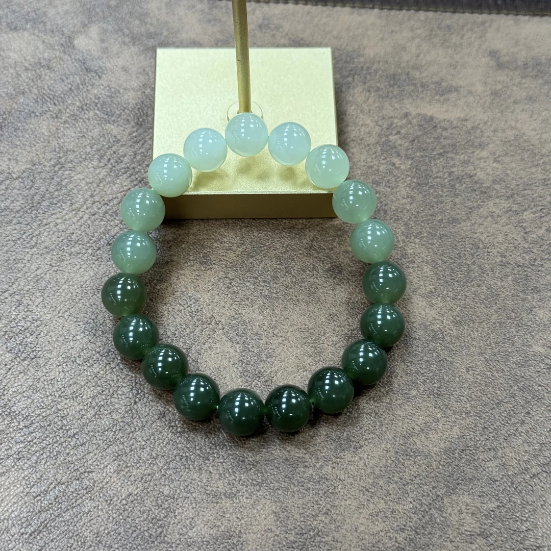 和田玉青海料高冰冰底起胶晴水渐变手串10mm