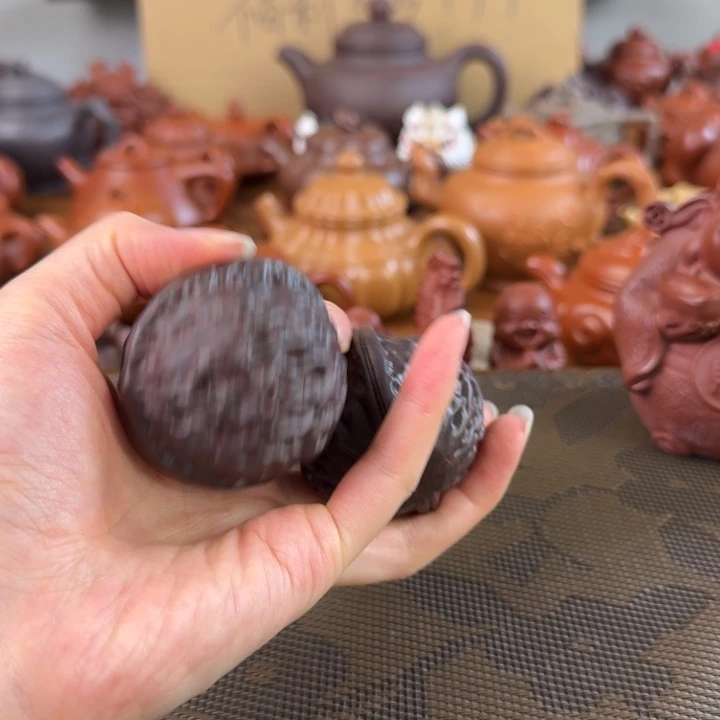 紫砂茶壶紫泥核桃一对