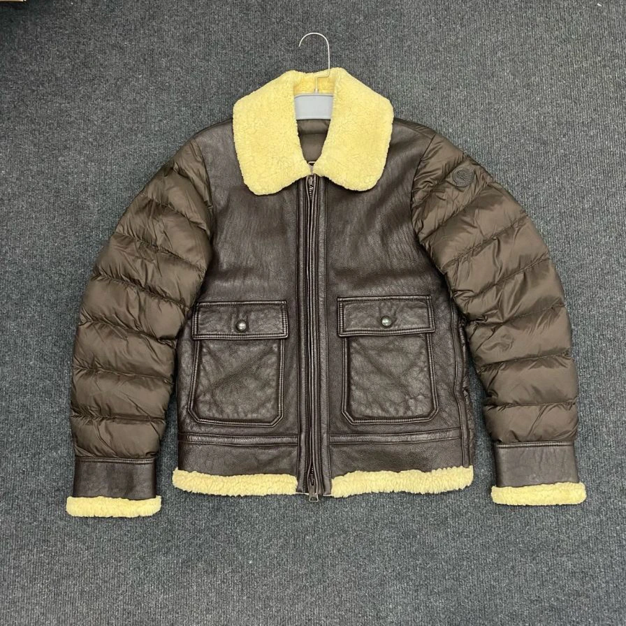 99新 MONCLER 拼皮翻领羽绒服/1码