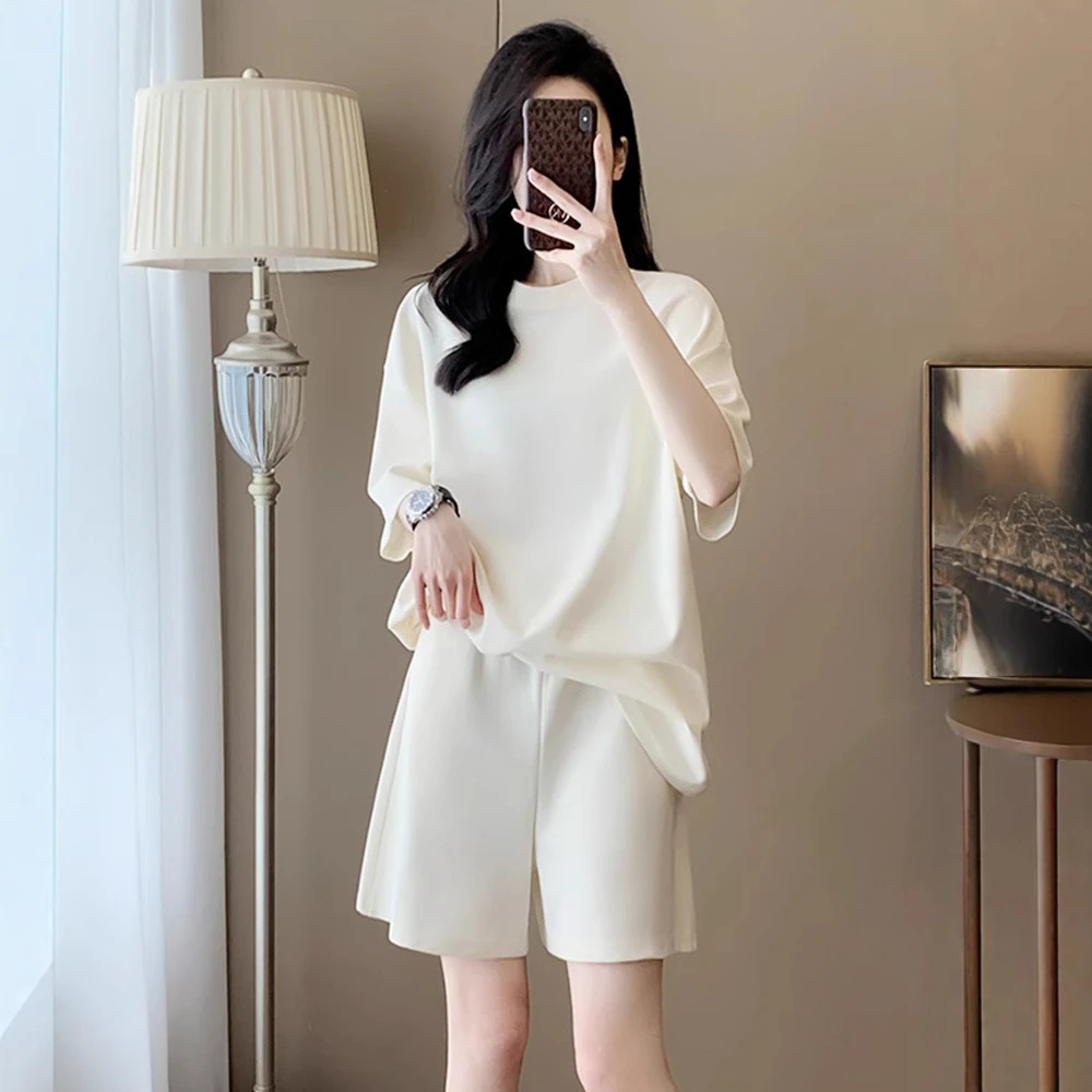 法式休闲运动套装女夏宽松洋气减龄慵懒风短袖高腰短裤两件套