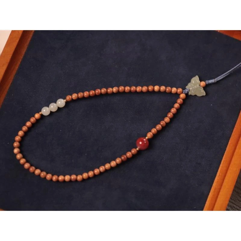 印度老山檀香4mm【手机链】【南红 和田玉蝴蝶】木带宝