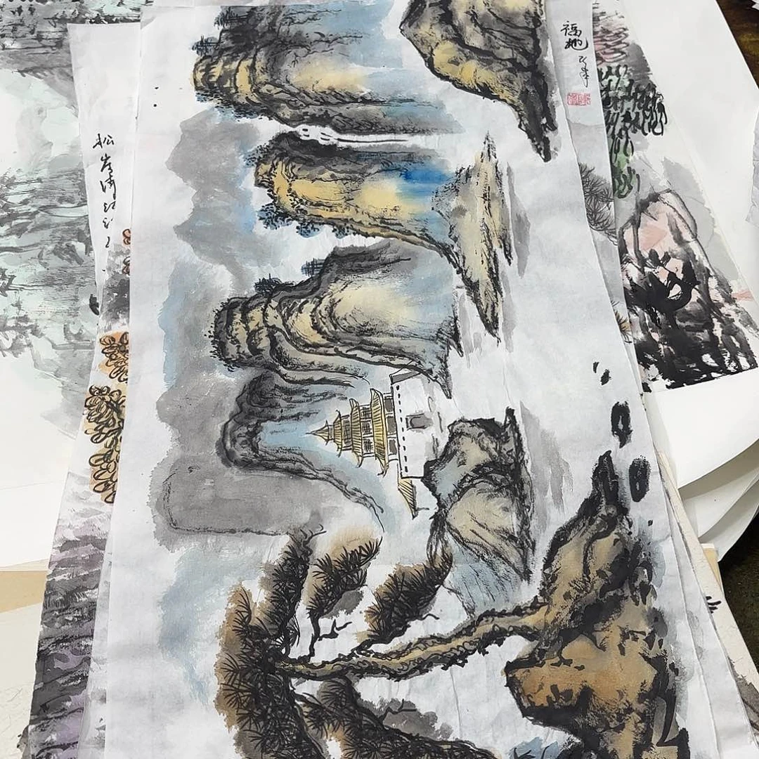 国画四尺四开花鸟童