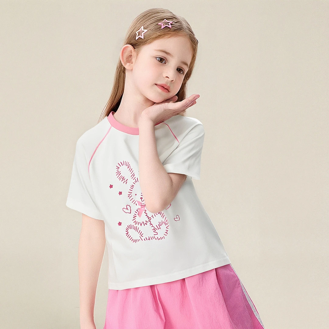 【凉感防蚊】女童T恤中大童装短袖沙滩儿童上衣插肩袖夏新BD2520115
