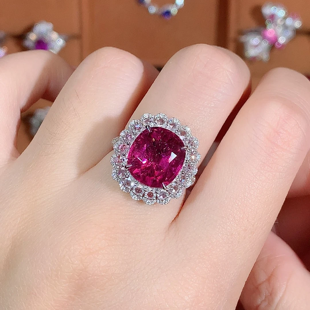 碧玺18K金镶嵌戒指6.7ct/天然宝石/七天无理由
