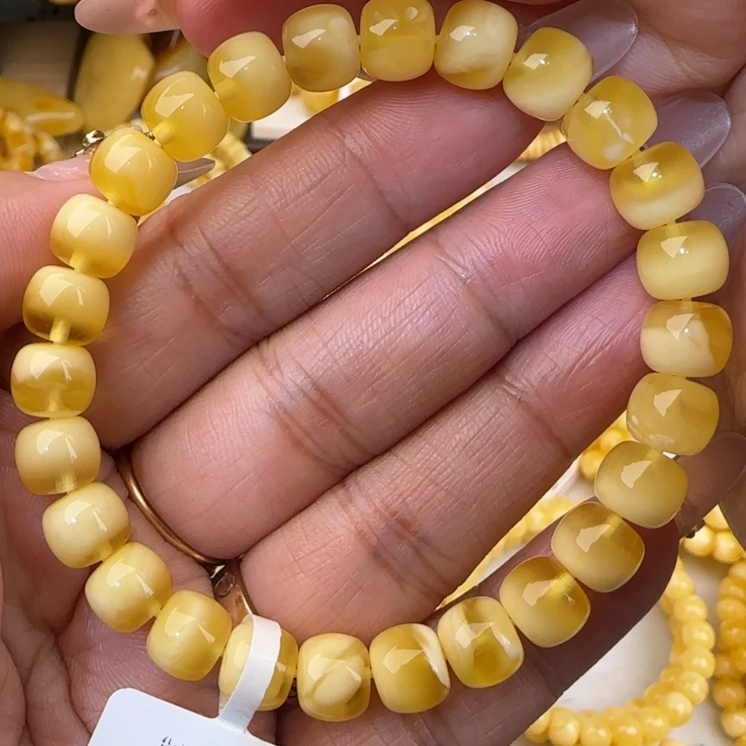 蜜蜡未镶嵌手串金白妖花聚宝盆老型手串