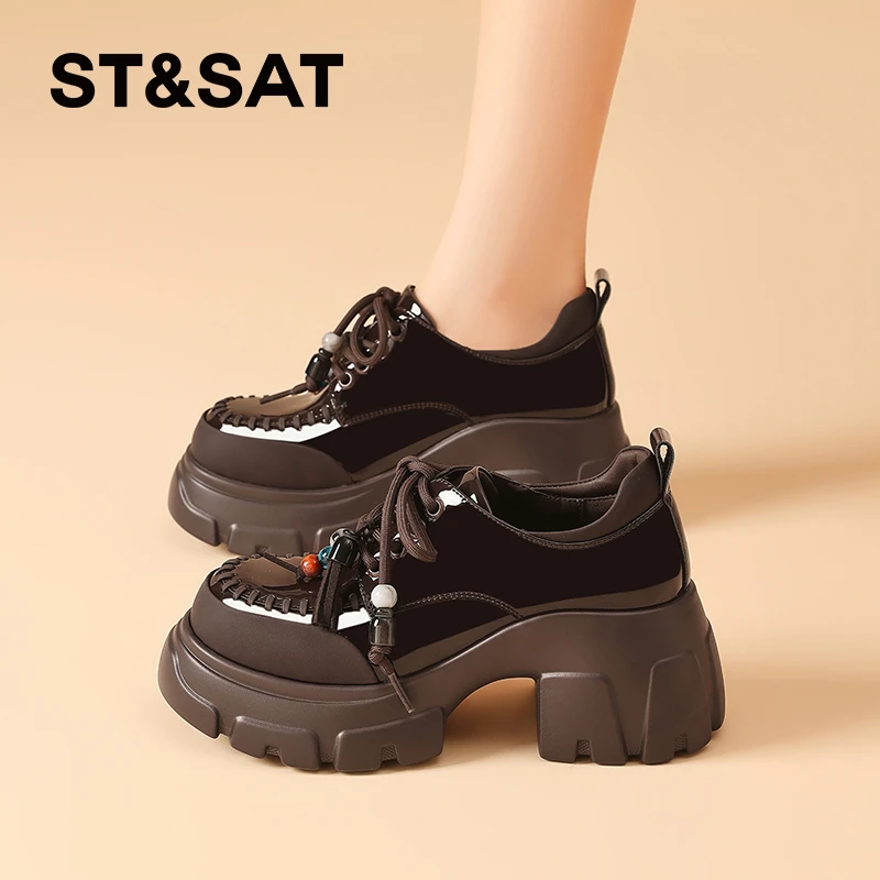 星期六时尚休闲乐福鞋女2025秋季厚底复古小皮鞋简约流行款女鞋