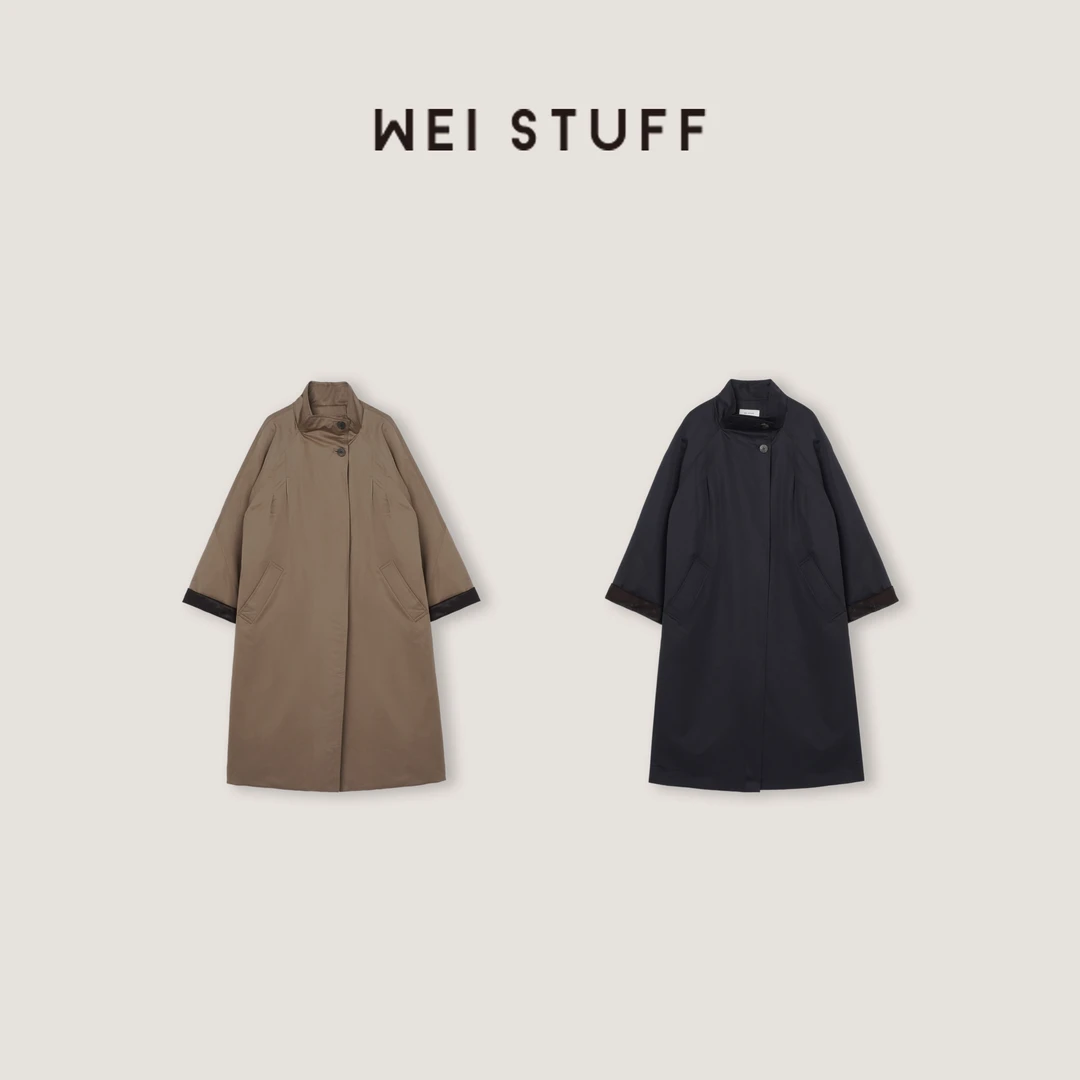 WEI STUFF“德芙黑巧”双色平领磁吸扣拼接白鹅绒羽绒服 10464.