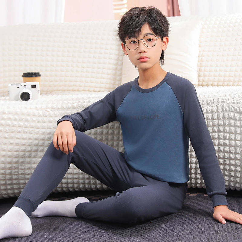 青少年纯棉内衣套装男大童秋衣秋裤初中学生棉毛衫春秋打底男童冬
