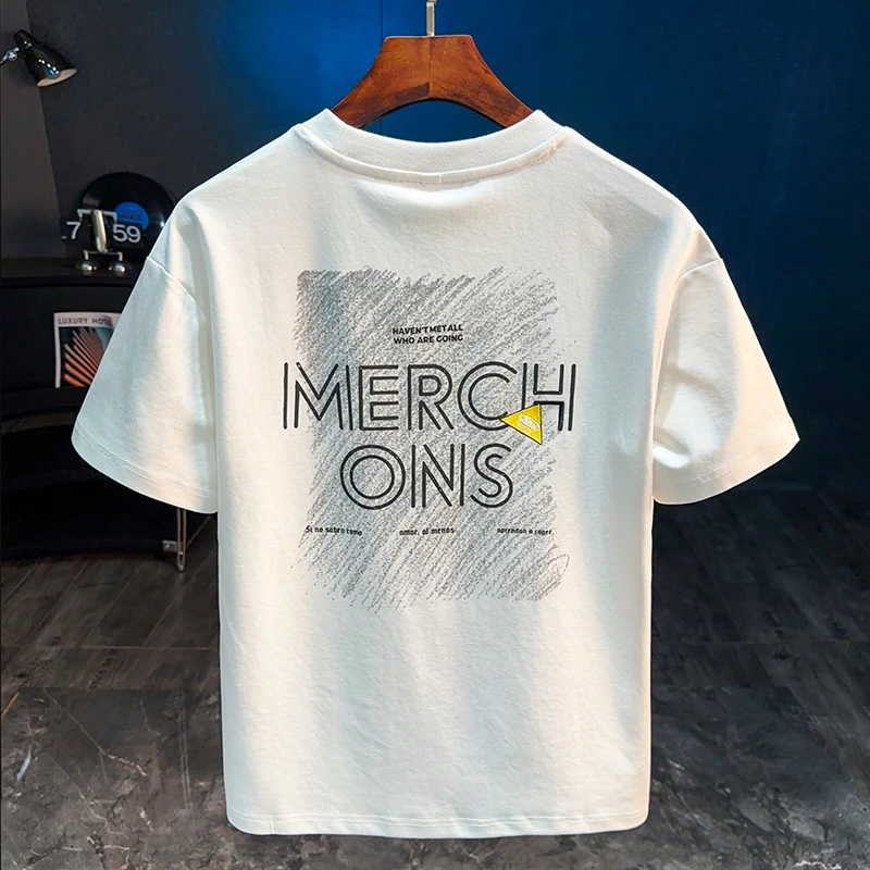 2025夏季新款潮牌短袖t恤男修身上衣百搭圆领简约印花字母上衣ins