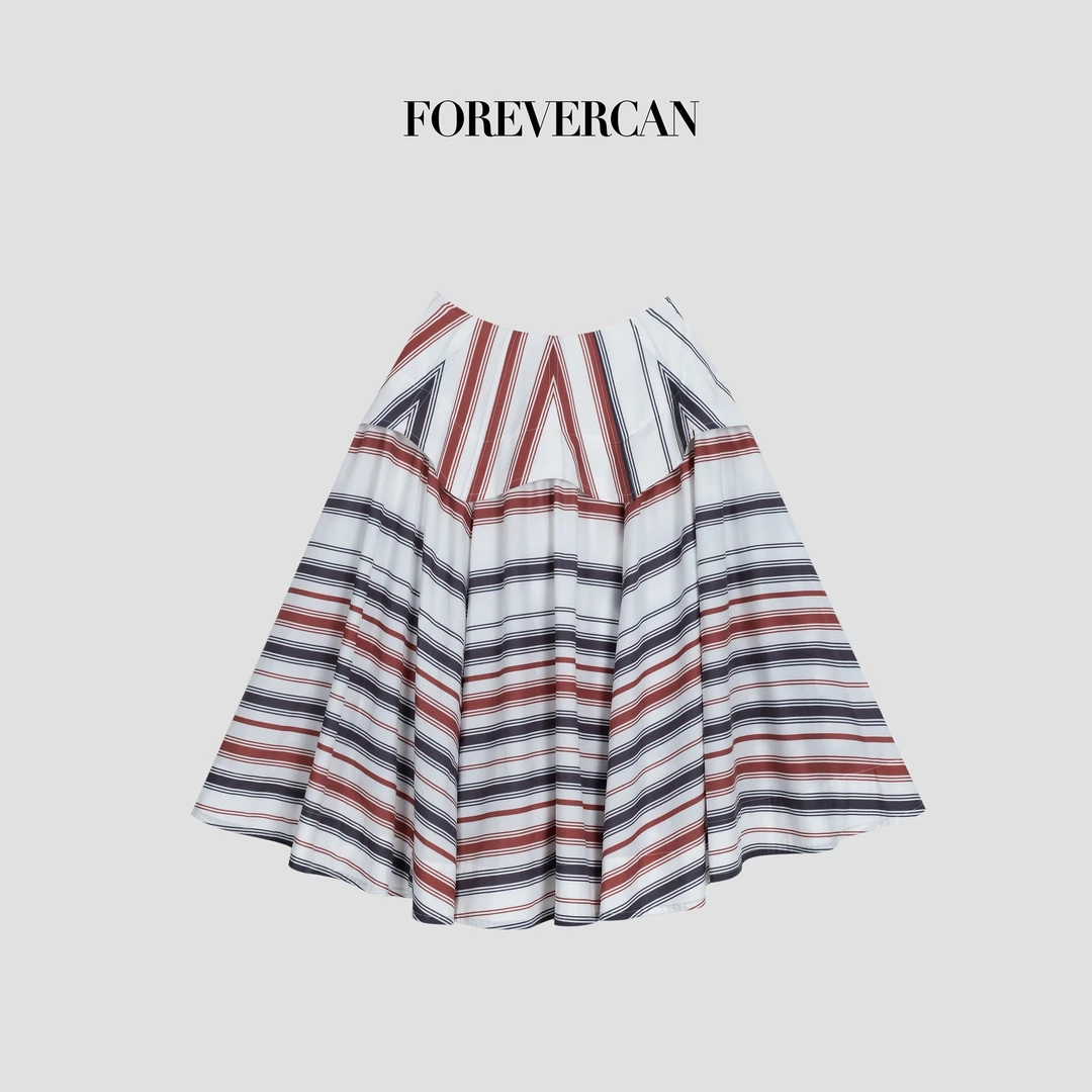 FOREVERCAN“春序日”结构感立体剪裁条纹大摆伞裙半身裙 SD22943