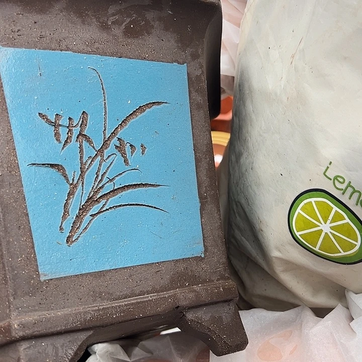 宜兴紫砂花盆32蓝六方