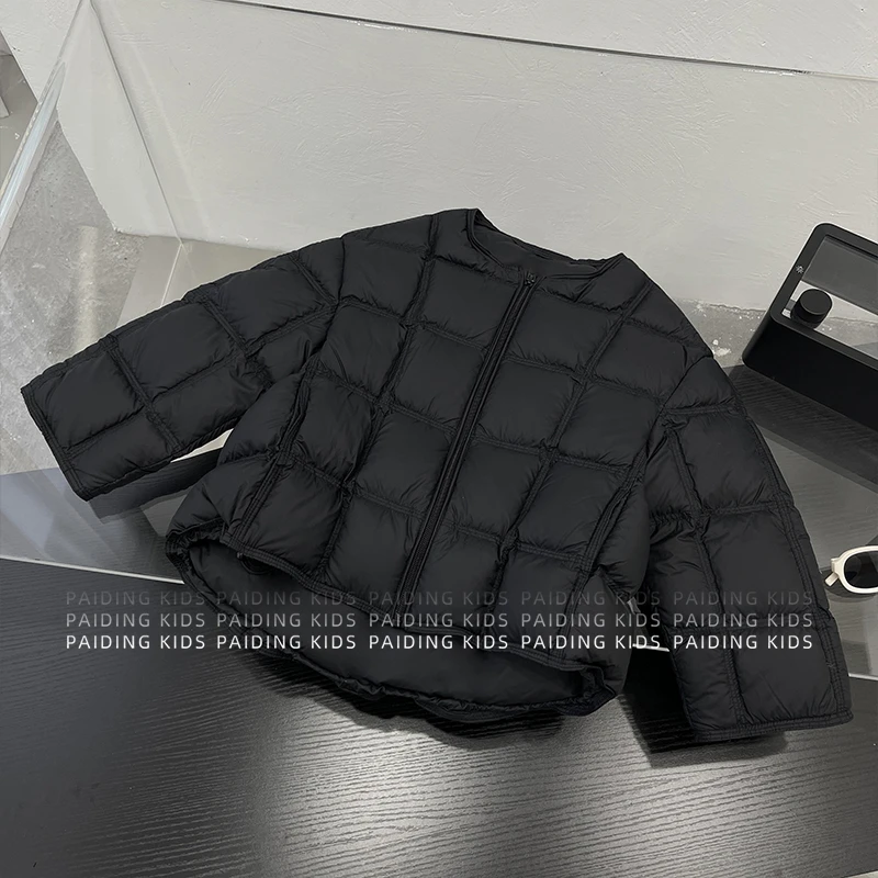 【现货】冬装儿童韩版时尚纯色百搭款加厚保暖方格泡芙棉服SJ6723