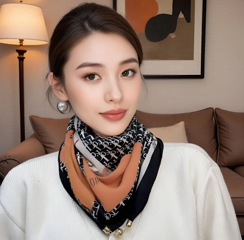 春秋新款高级感网红爆款丝巾女气质洋气时尚百搭女士磁吸扣围巾