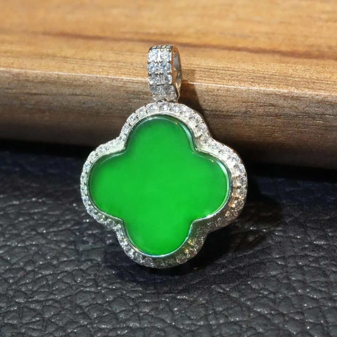 天然A货翡翠无事牌时尚四叶草翡翠吊坠平安不含链多样性发
