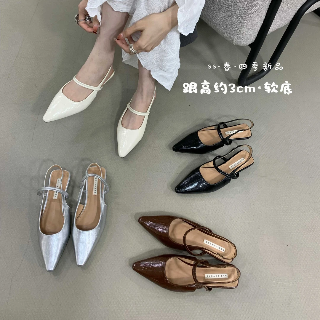 法式配裙子包头凉鞋仙女鞋春夏季气质坡跟平底尖头单鞋G2741