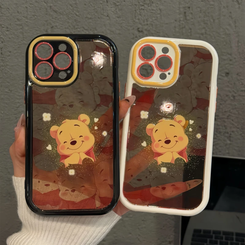 闪光维尼熊适用苹果16pro奶油手机壳iphone15小米创意vivo女红米k
