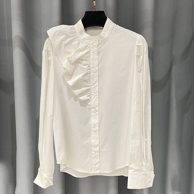 衬衫气质衬衣长袖白色时尚休闲百搭立领上衣A083
