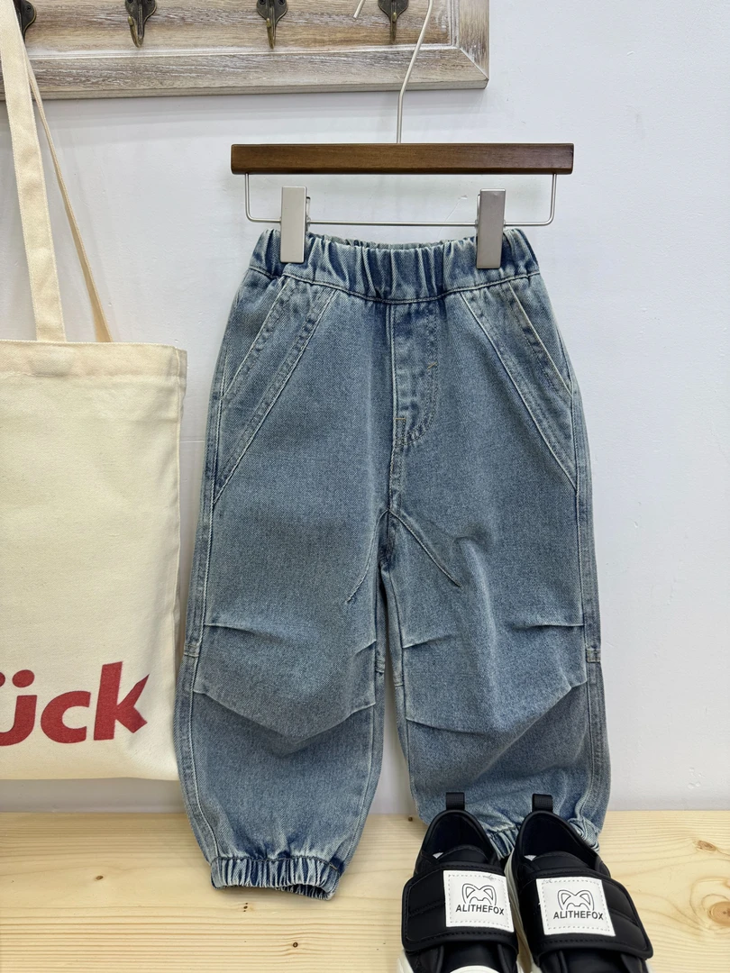 2025春季新款百搭韩版宽松灯笼裤男女同款牛仔裤A8015