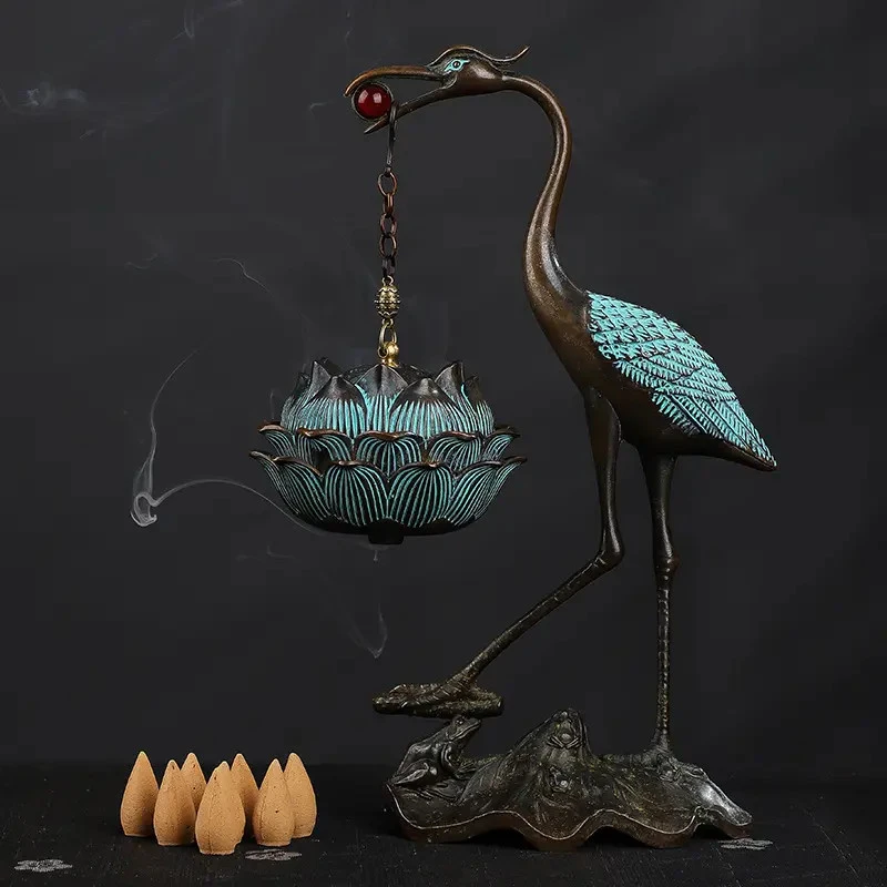 大仙鹤莲花悬挂炉吊炉瑞鹤香炉盘香熏香炉家用摆件做旧倒流炉