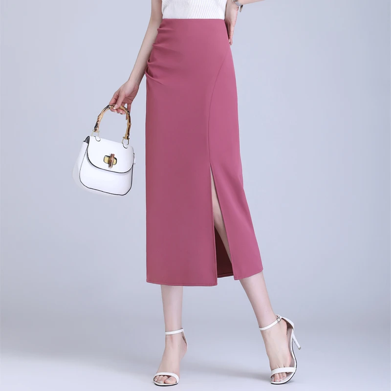 气质开叉西装裙半身裙女2025新款夏季高腰显瘦中长款包臀裙一步裙
