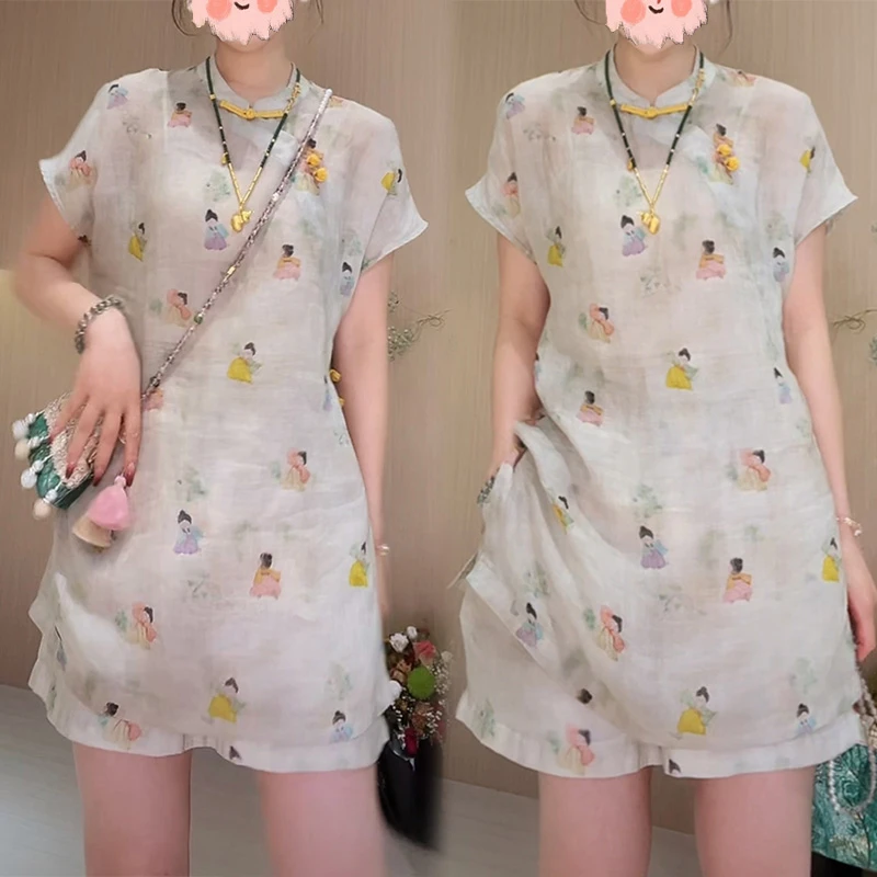 高级感时尚新中式两件套女士2025年夏季新款气质显瘦上衣短裤套装