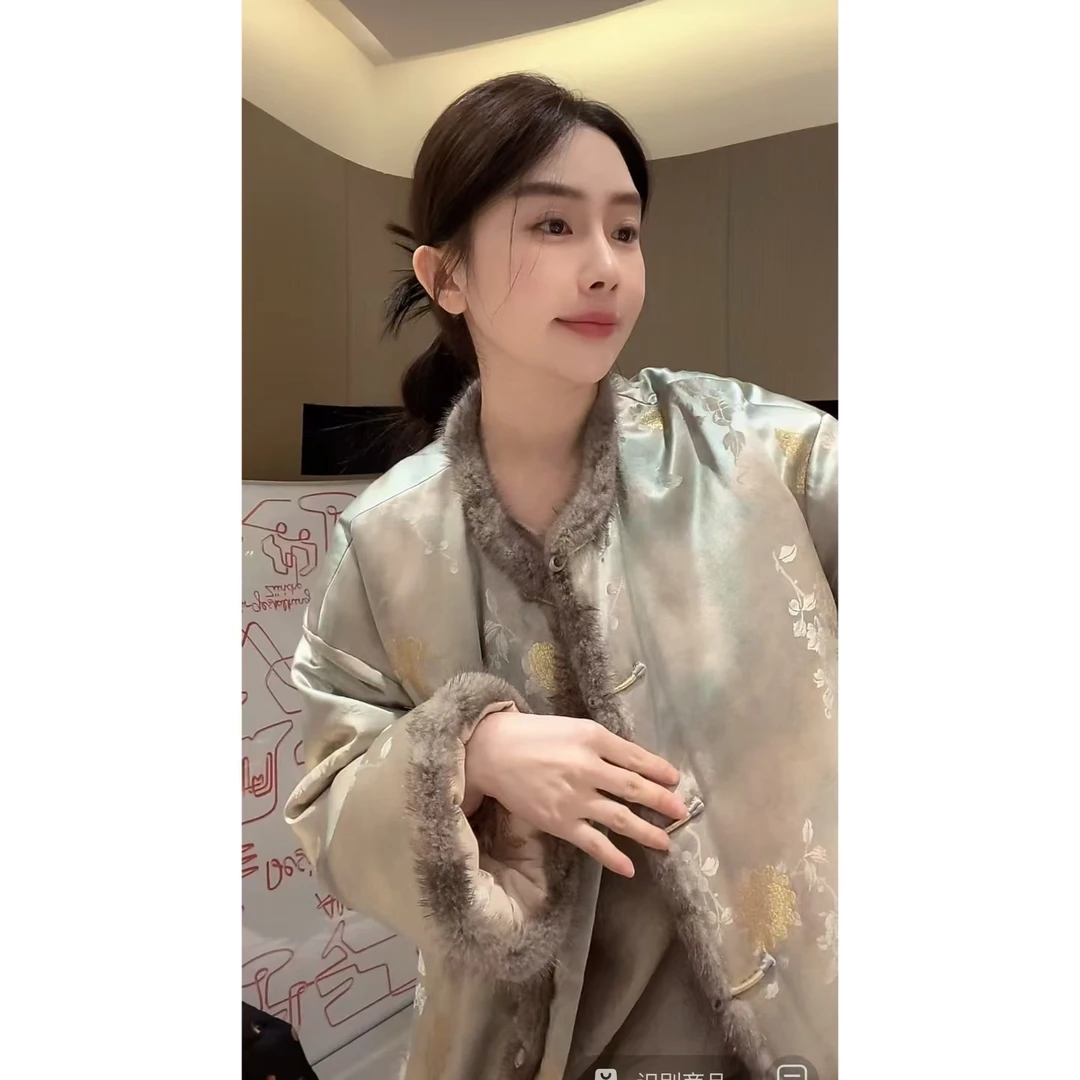 ZHUIMU.【梦蝶庄生】新中式国风提花拼水貂毛棉外套ZM7972