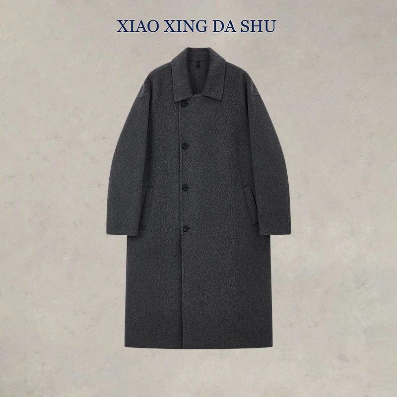 小幸大书.STUDIO--男装秋冬翻领毛呢外套经典复古波浪纹大衣冬季