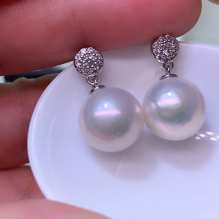 银S925镶嵌耳饰淡水珍珠