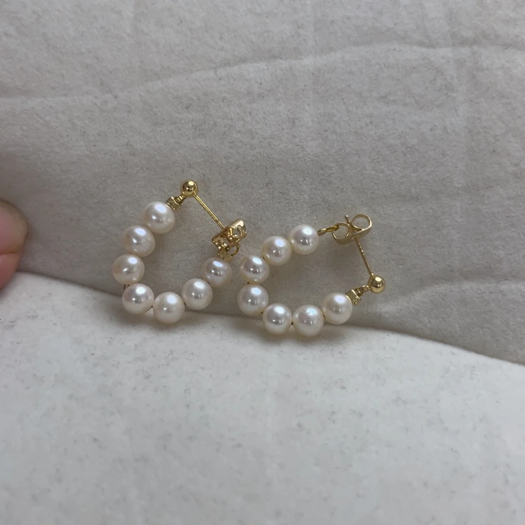 淡水珍珠银S925镶嵌颈饰u型耳环