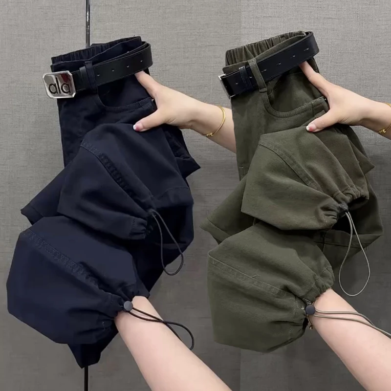 欧货洋气2025秋冬时尚百搭水洗工装裤女小个子九分直筒束脚休闲裤