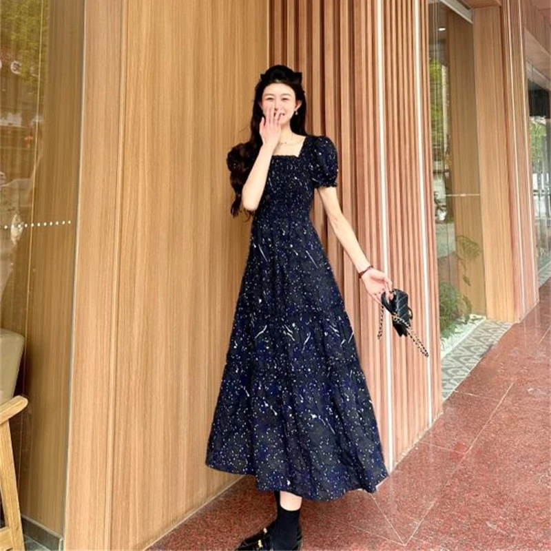 【GIRID AMSS】正品夏季暗夜星空复古方领法式星空连衣裙150014