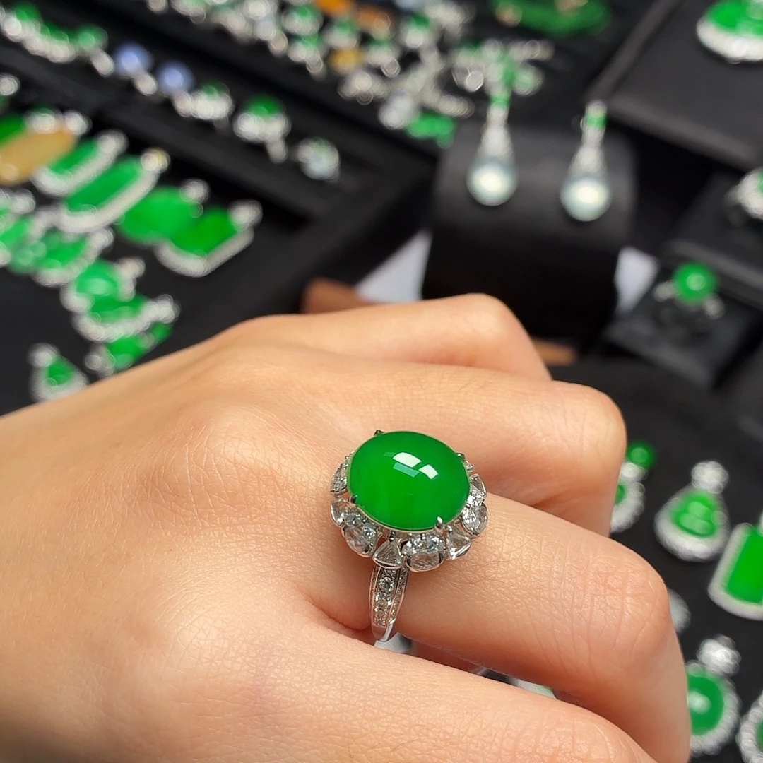 翡翠18K金镶嵌戒指020毕业蛋