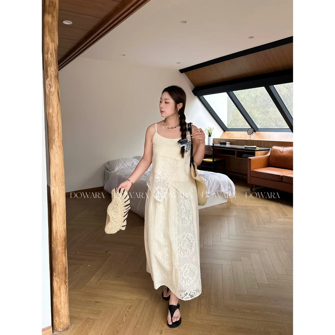 现货6931D大婉酱肉肉微胖定制复古宽松吊带背心+设计感半裙套装