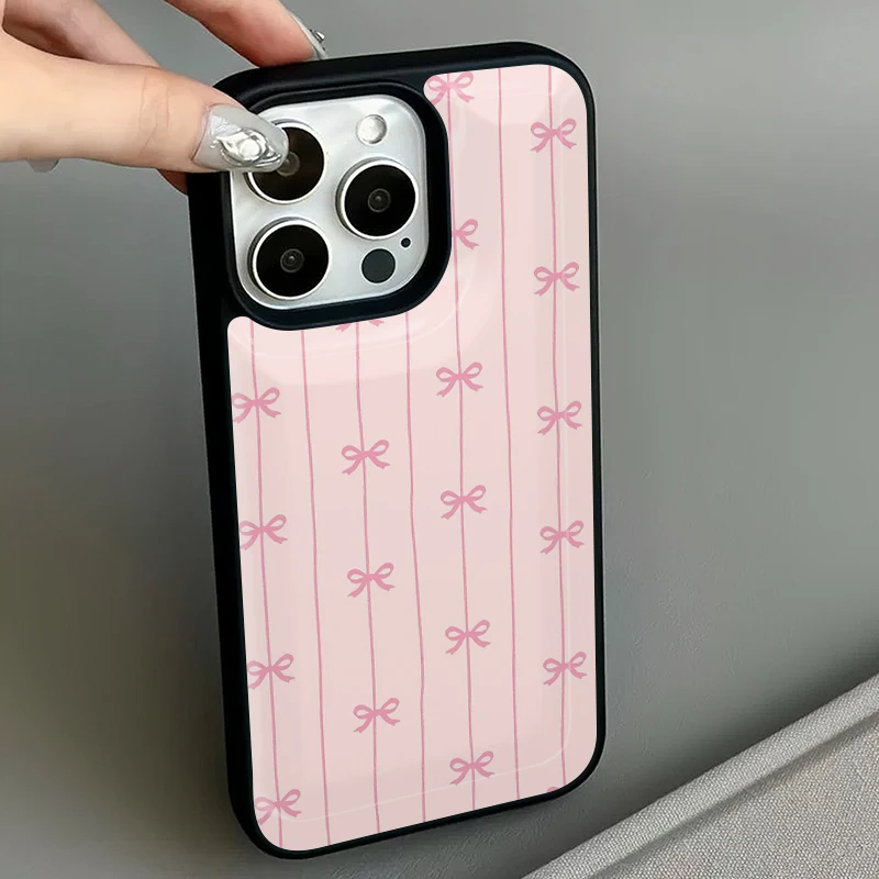 【黄油专属】韩系线条蝴蝶结适用苹果16pro女iphone15亮面13手机壳