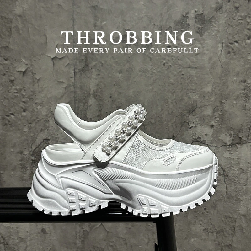 欧洲站2025新款后空凉鞋包头网面浅口魔术贴欧货松糕厚底老爹鞋女