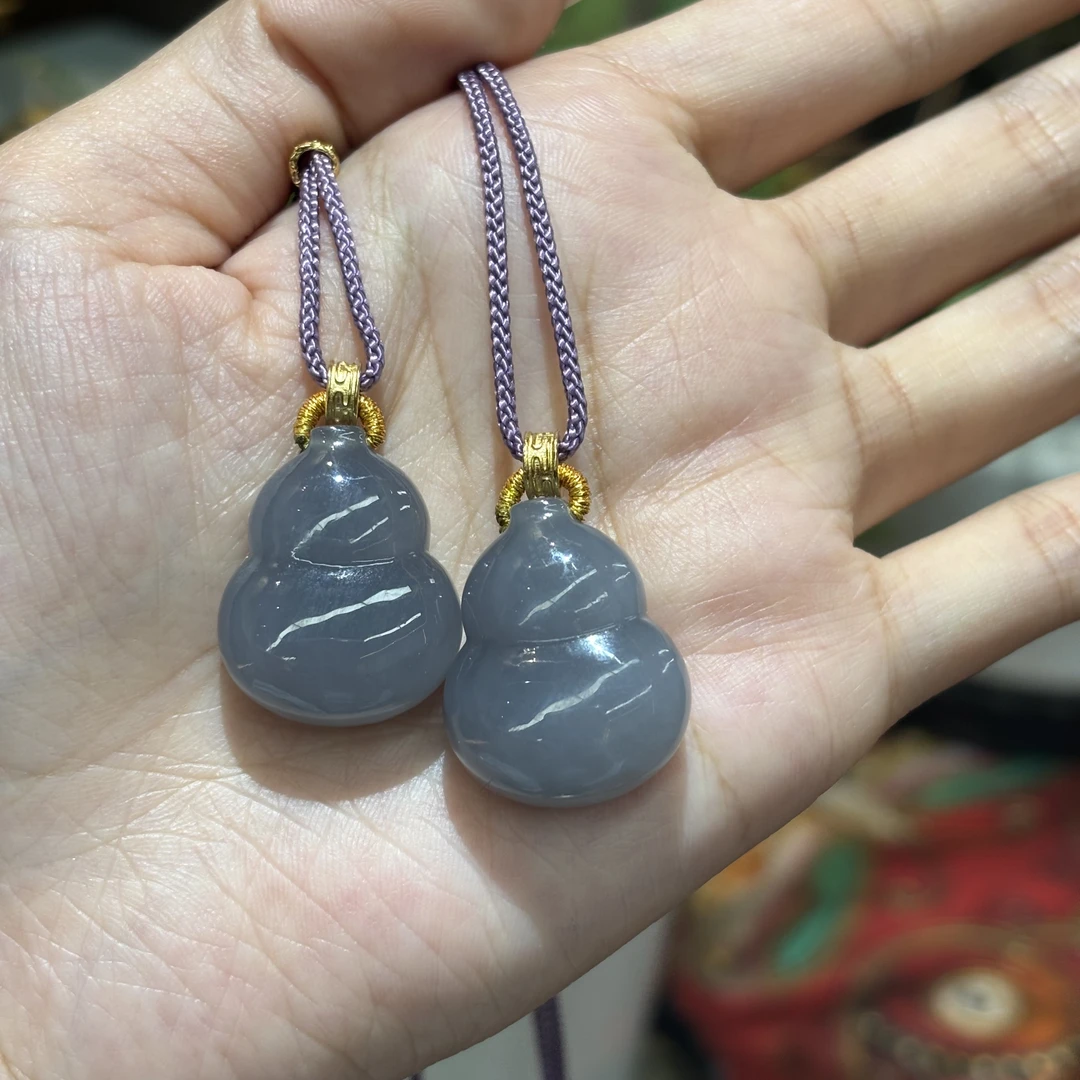 123106wm 和田玉青海料烟紫葫芦吊坠 约24.9*20.1mm 多样性发其一