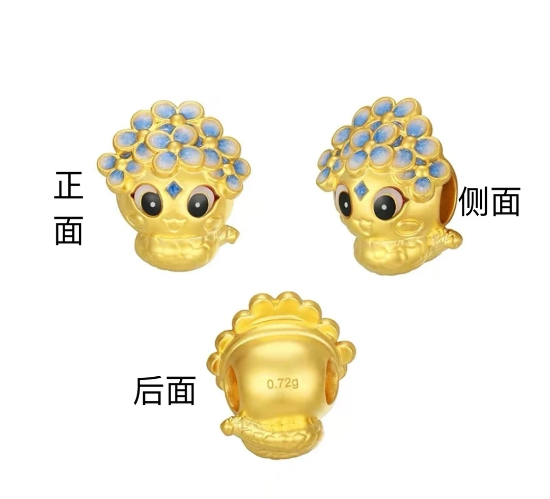周大生足金簪花蛇手串手工迷你可爱宝宝编绳古法彩色镶嵌