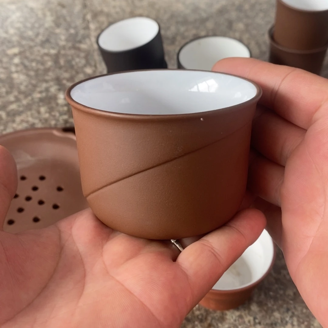 茶壶紫砂老紫泥大口白釉杯200cc