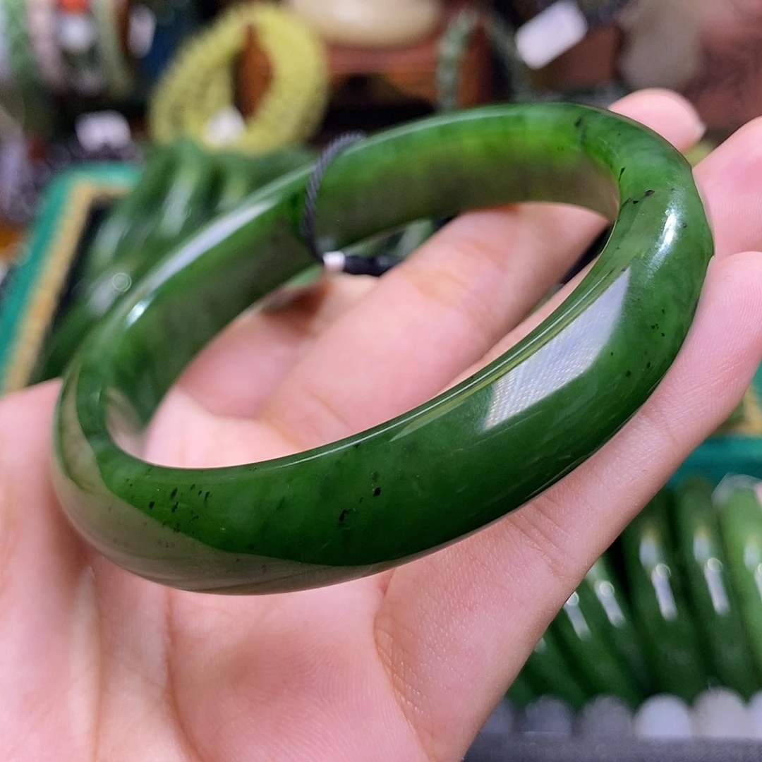 未镶嵌手镯和田玉碧玉菠菜绿老料手镯61