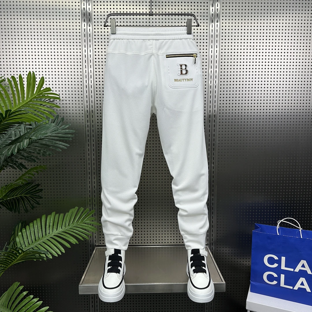 夏季薄款透气轻薄男士休闲裤卫裤潮流修身束脚裤白色弹力百搭男裤