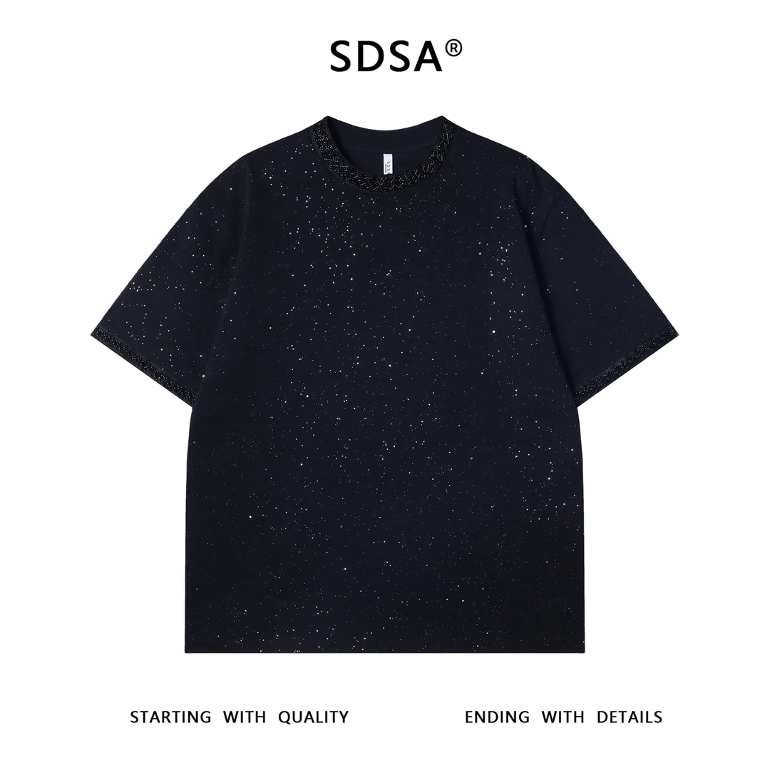 夏季高级感新款男士满天星立体珠子设计短袖T恤百搭时尚纯色上衣
