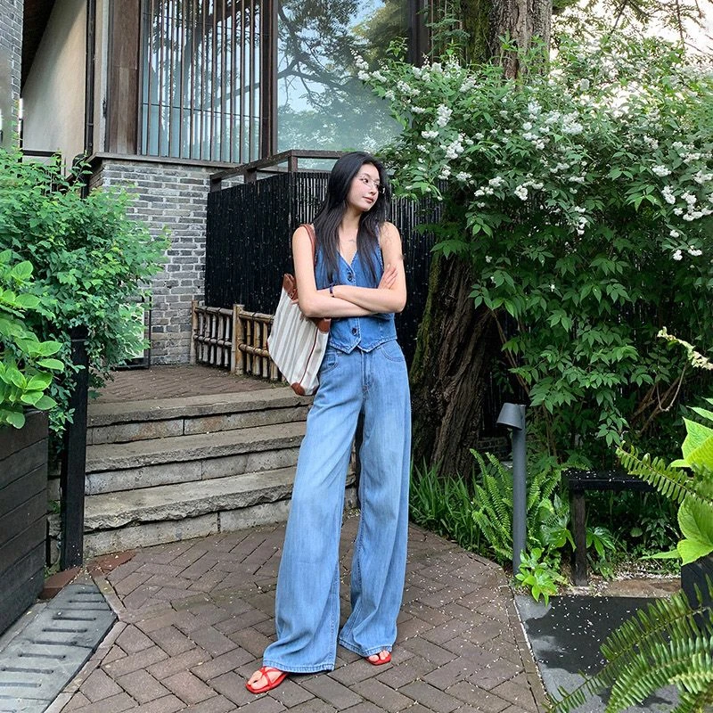 莱赛尔阔腿牛仔裤女2025新款高腰显瘦宽松垂感夏季薄款拖地裤